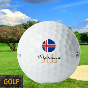 Drapeau islandais monogramme et balles de golf isl