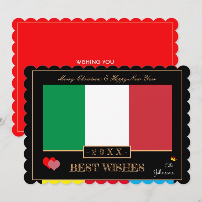 Drapeau italien & Bonne année / Meilleure carte de (Devant / Derrière)