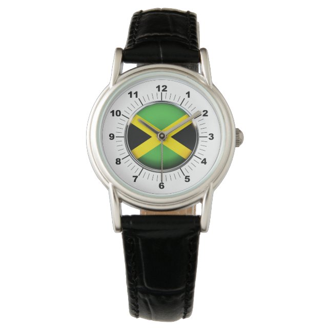 Drapeau jamaïcain classique Montre en cuir noir (devant)