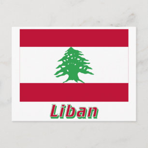 Drapeau Liban avec le nom en français Postkarte