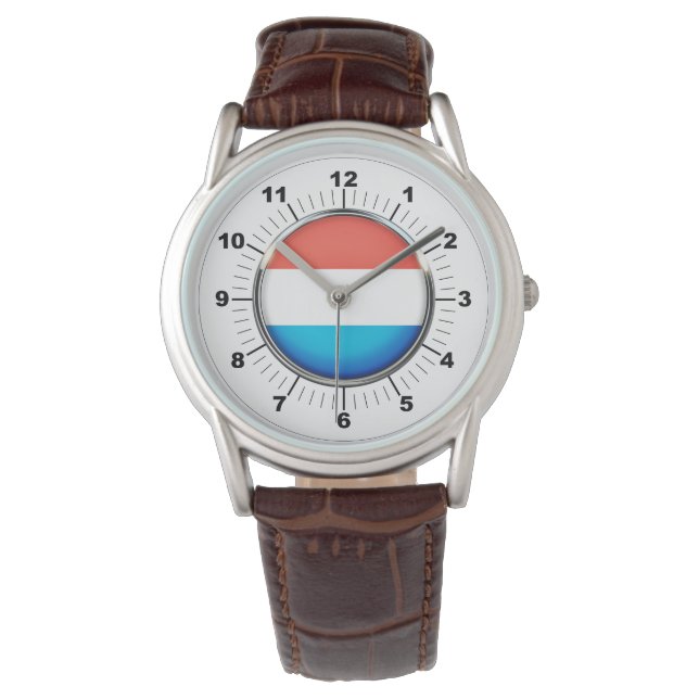 Drapeau Luxembourg Homme Montre en Cuir Brown (devant)