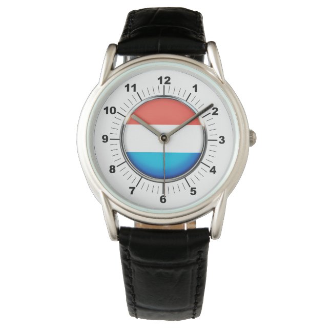 Drapeau Luxembourg Homme Montre en cuir noir (devant)