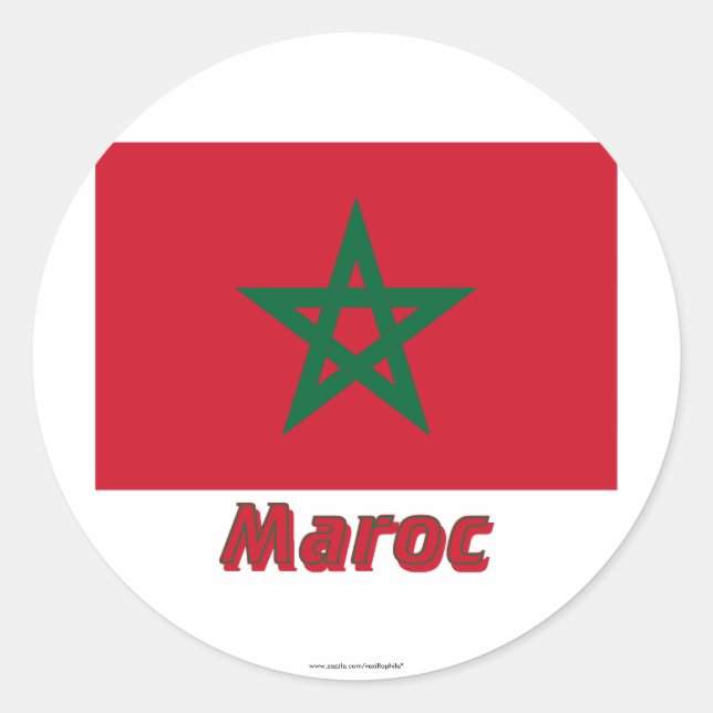 Drapeau Maroc avec le nom en français Runder Aufkleber (Vorderseite)