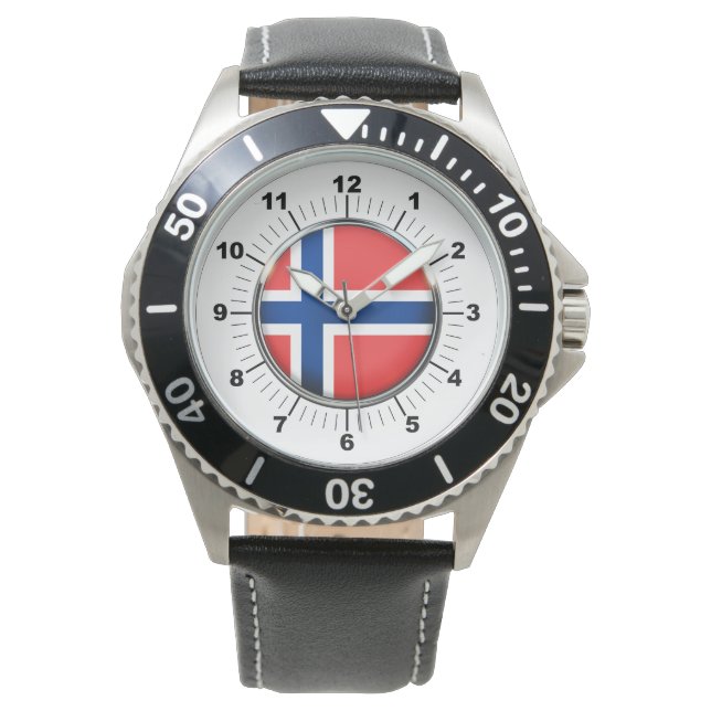 Drapeau norvégien pour hommes Montre en cuir en ac (devant)
