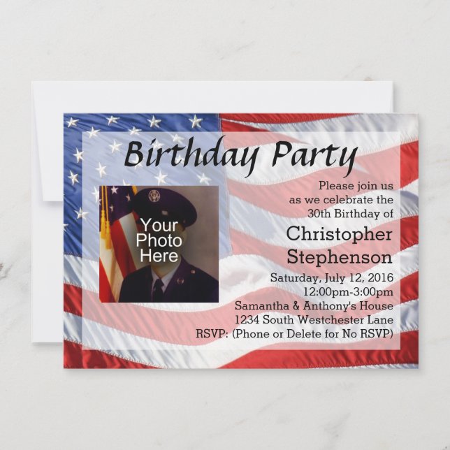 Drapeau/Photo Patriotique Anniversaire Invitation (Devant)