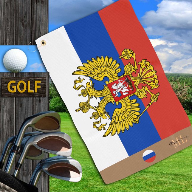 Drapeau russe & serviette de golf monogrammed Russ (Créateur téléchargé)