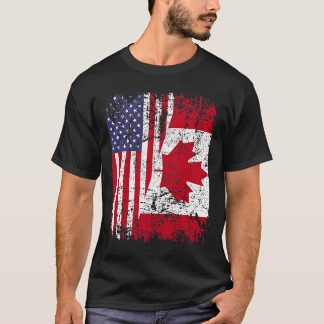 Drapeau semi-américain CANADIEN RACINES T-shirt CA (Devant)