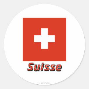 Drapeau Suisse avec le nom en français Runder Aufkleber