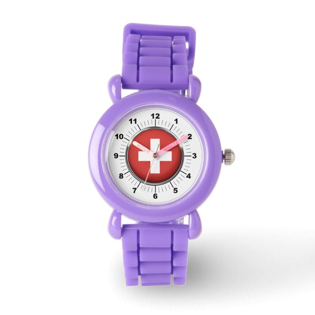 Drapeau suisse Parties scintillant rouge montre (Recto)