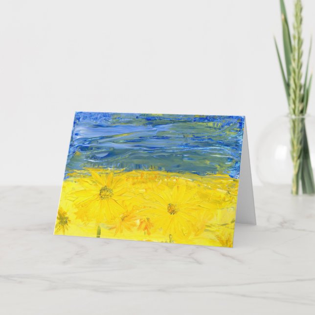 Drapeau ukrainien avec Tournesols blanc Carte de v (Devant)