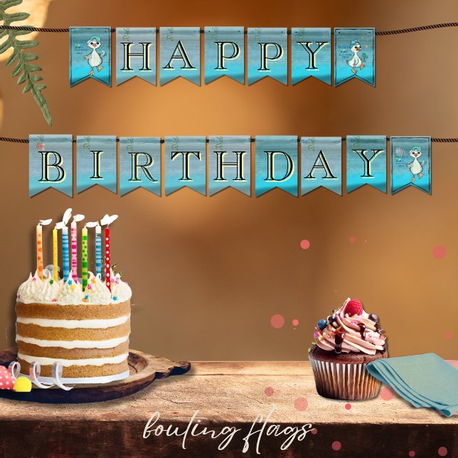 Drapeaux de fête d'anniversaire d'oie soie bleu pe (Custom Blue Silly Goose Birthday Party Flags)