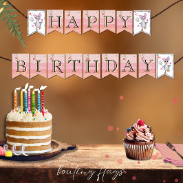 Drapeaux de fête d'anniversaire d'oie soie rose