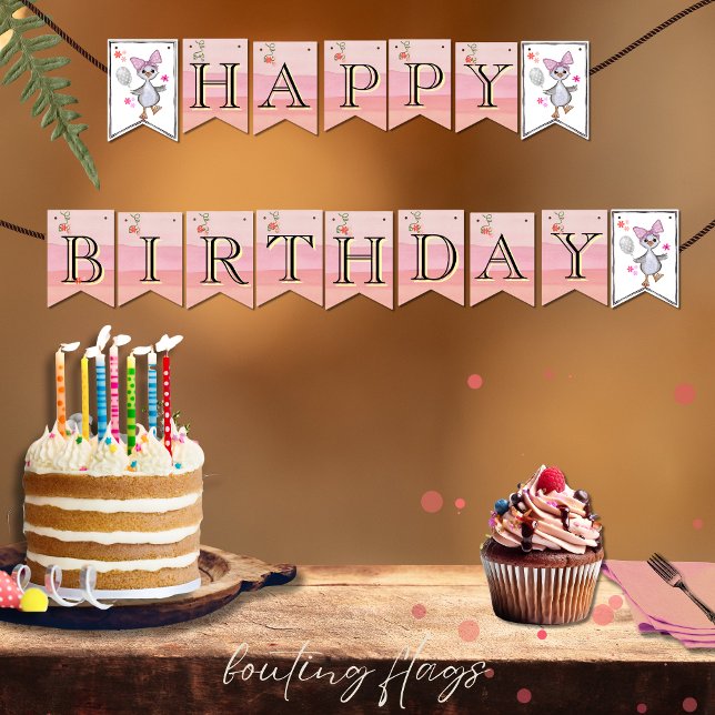 Drapeaux de fête d'anniversaire d'oie soie rose (Custom Pink Silly Goose Birthday Party Flags)