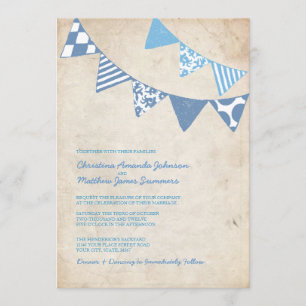 Drapeaux de mariage bleu et ivoire Invitations