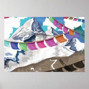 Drapeaux de prière de l'Himalaya népalais affiche 