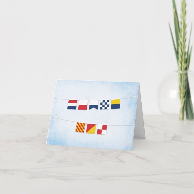 Drapeaux nautiques MERCI sur fond bleu nuages (Devant)
