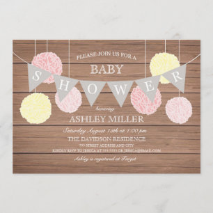 Drapeaux roses n Fluffs - Invitation Baby shower