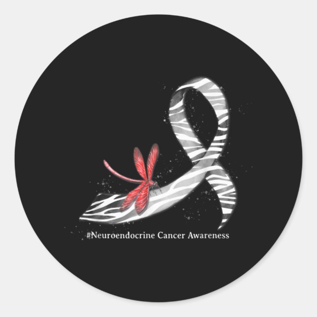 Draquelly Zebra Ribbon Neuroendokrin Cancer Aware Runder Aufkleber (Vorderseite)