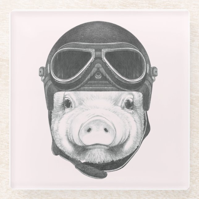 Draufgänger-Schwein Glasuntersetzer (Vorderseite)