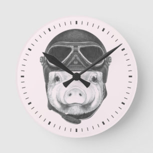 Draufgänger-Schwein Runde Wanduhr