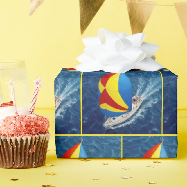 Draufsicht eines Segelboots mit Spinnaker Geschenkpapier (Geburtstagsparty)