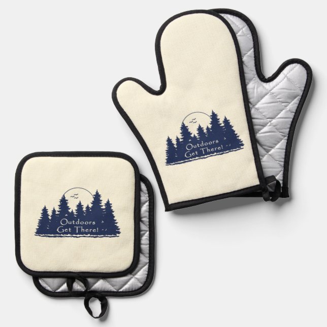 Draußen kommen Sie dorthin! Ofenhandschuh & Topflappen-Set (Vorderseite/Rückseite)