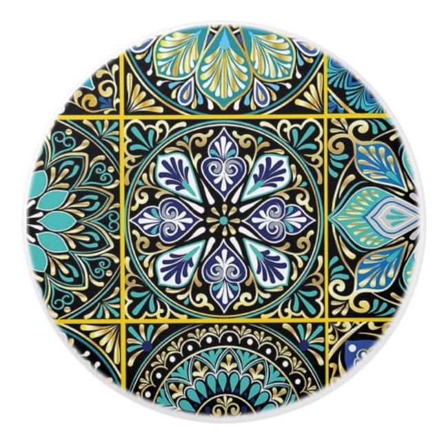 Draw Talavera Tile Bild Türkis Blau Keramikknauf (Vorderseite)