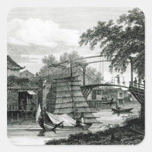 Drawbridge bei Malakka, graviert von George Cooke Quadratischer Aufkleber