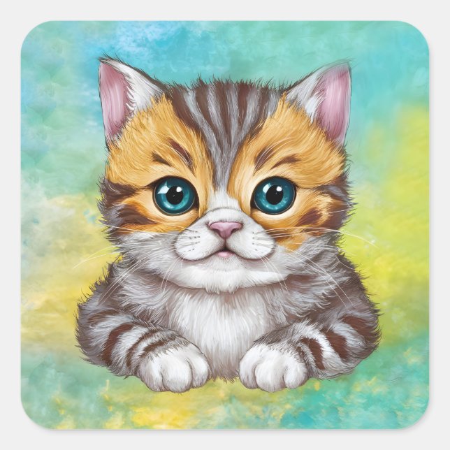 Drawing Cat Quadratischer Aufkleber (Vorderseite)