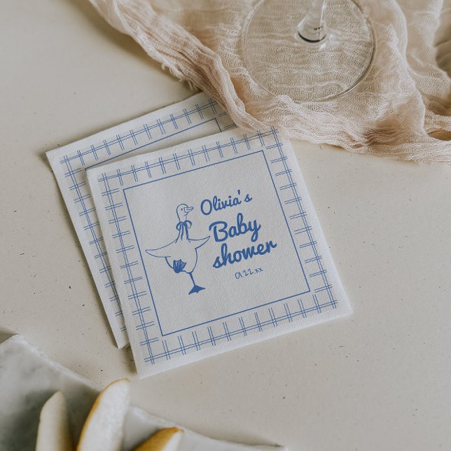Drawn Blue Silly Goose Classic Baby Boy Shower Serviette (Von Creator hochgeladen)