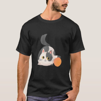 Drawn Cute Cat Playing T-Shirt