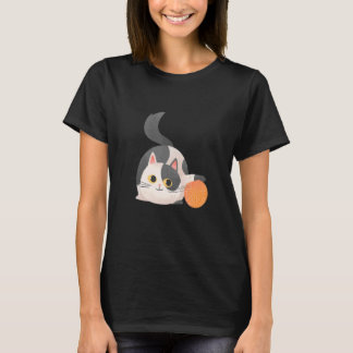 Drawn Cute Cat Playing T-Shirt