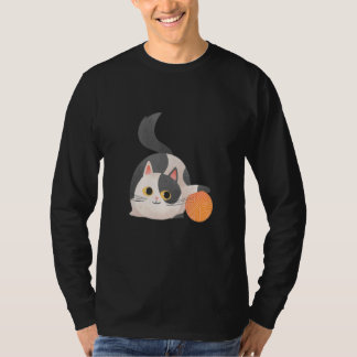 Drawn Cute Cat Playing T-Shirt