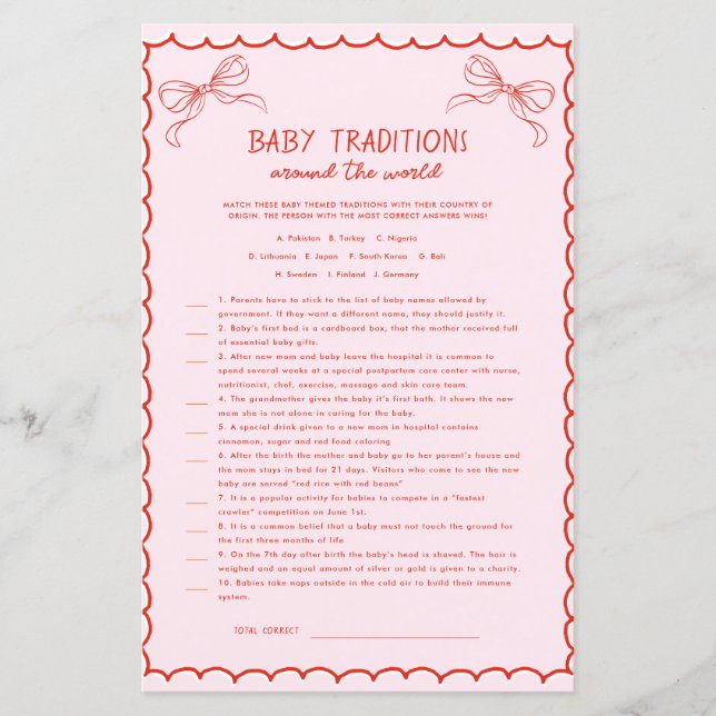 Drawn Pink Red Bow Baby Traditions Christmas Game (Vorderseite)