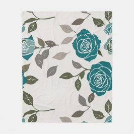 Drawn Roses In Muted Blues And Greens Fleecedecke