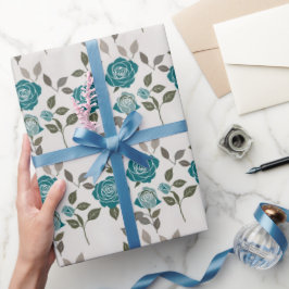 Drawn Roses In Muted Blues And Greens Scattered Geschenkpapier