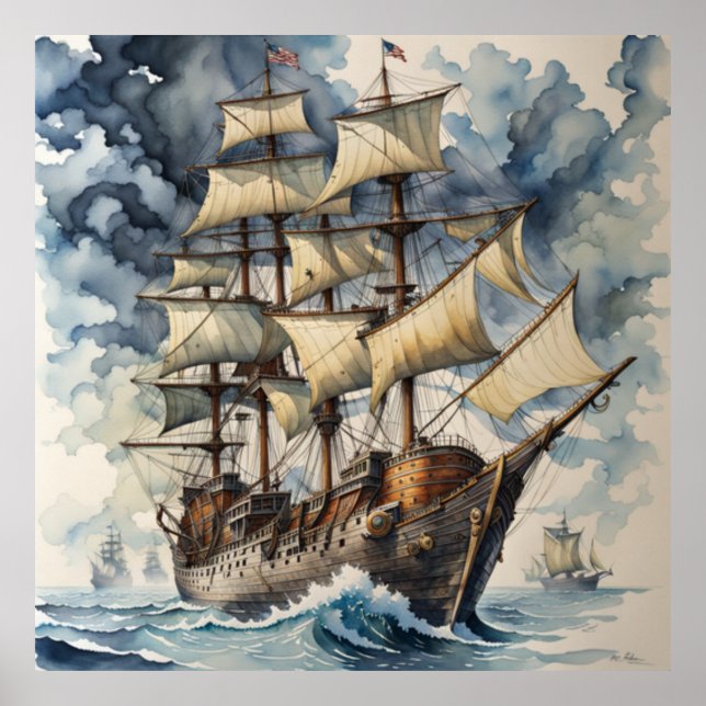 Dreadnought's Embrace Brown Battle Ship Blue Poster (Vorne)