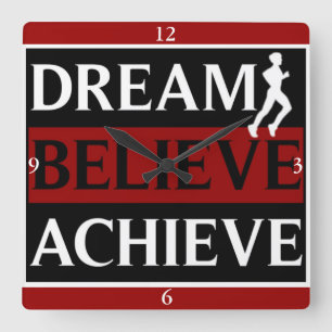 Dream Believe Achieve Runner Wall Clock Quadratische Wanduhr