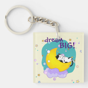 "Dream Big" Cat on Moon Inspiration Zitat Schlüsselanhänger