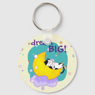 "Dream Big" Cat on Moon Inspiration Zitat Schlüsselanhänger