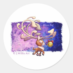 DREAM BIG CHRISTMAS REINDEER von Jeff Willis Art Runder Aufkleber