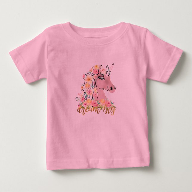 Dream Big Floral Unicorn Baby T-shirt (Vorderseite)