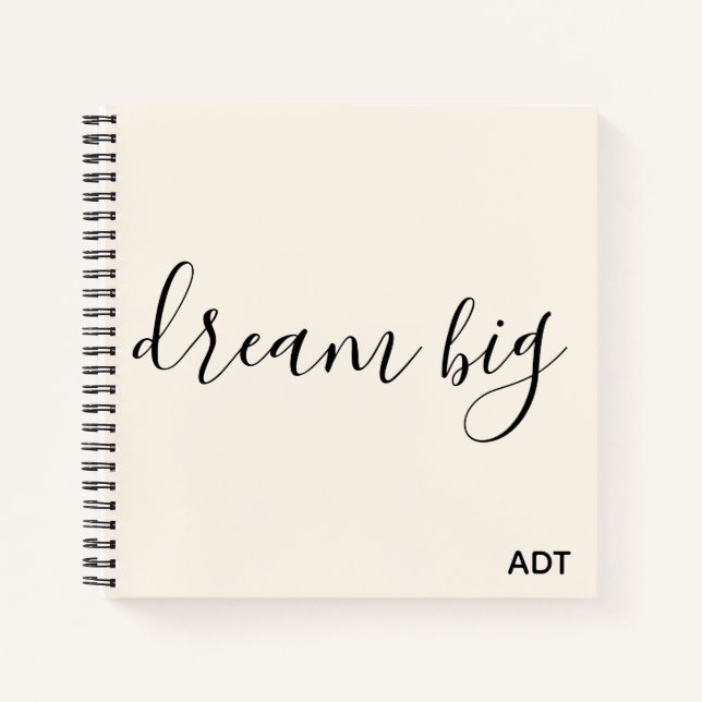 Dream Big Inspiration Zitat Monogram Black|White Notizbuch (Vorderseite)