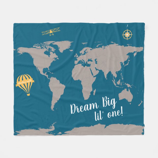 Dream big lil one pauke World Map Fleecedecke (Vorderseite (Horizontal))