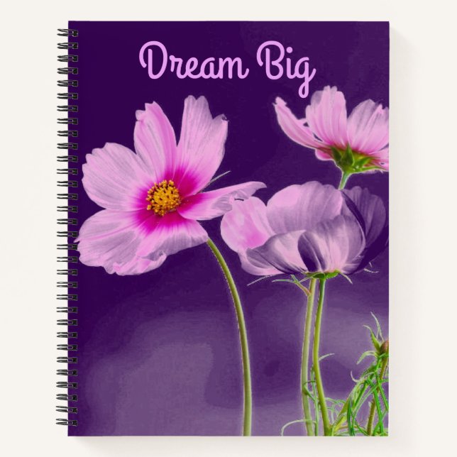 Dream Big Lila Floral Motivierend Notizbuch (Vorderseite)