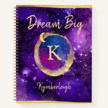 Dream Big Lila Galaxy Glam Gold Monogram Name