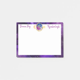 Dream Big Lila Galaxy Monogram Kleine rechteckige Post-it Klebezettel