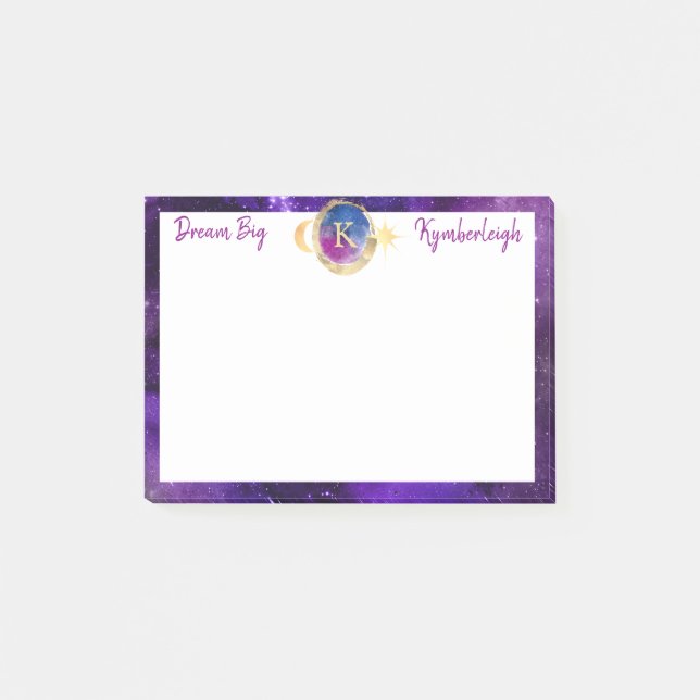 Dream Big Lila Galaxy Monogram Kleine rechteckige Post-it Klebezettel (Vorderseite)
