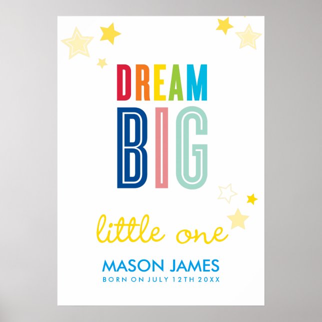 DREAM BIG LITTLE Ein Name Typografie leuchtende Fa Poster (Vorne)