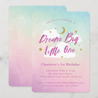 Dream Big Little One 1st Birthday Invitation